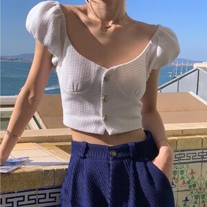 White Button-Up Crop Top